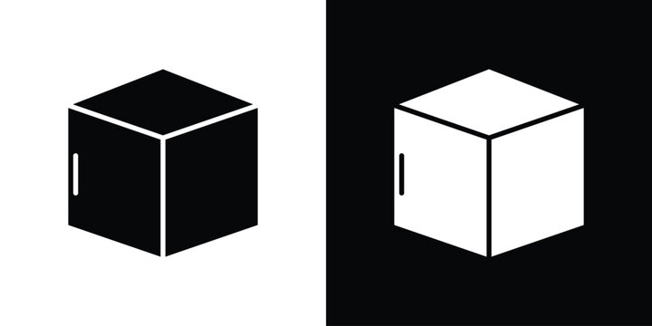 Cube icon silhouette design collection in black and white for web