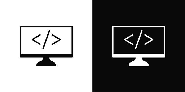 Display code icon silhouette design collection in black and white for web