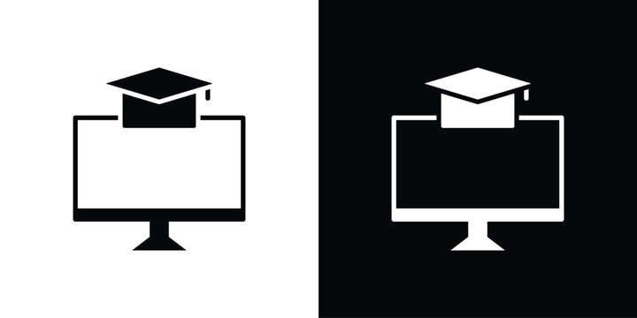 E learning icon silhouette design collection in black and white for web