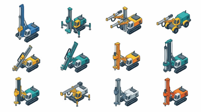 Colorful Isometric Construction Machinery Collection.