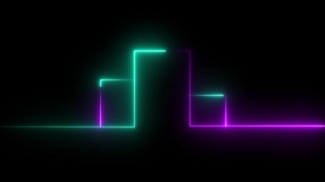  abstract  neon line  animation representing 1st,2nd,3rd position in in any type competition, Abstract Neon Geometric Shapes Pulsating on Black Background