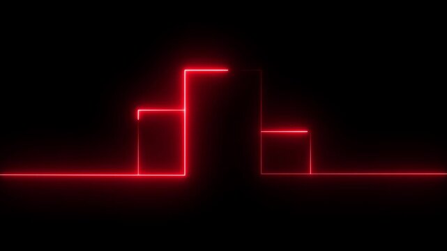  abstract  neon line  animation representing 1st,2nd,3rd position in in any type competition, Abstract Red Neon Geometric Lines Forming a Futuristic Structure on Black Background