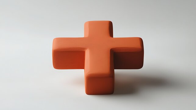 Orange Plus Sign Geometric Shape: A bold, three-dimensional orange plus sign, a symbol of positivity and addition, is presented against a subtle, neutral background.