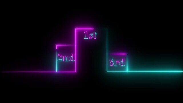 Neon Podium for 1st, 2nd, and 3rd Place Awards on Black Background, double color neon podium position icon  animation on black background.