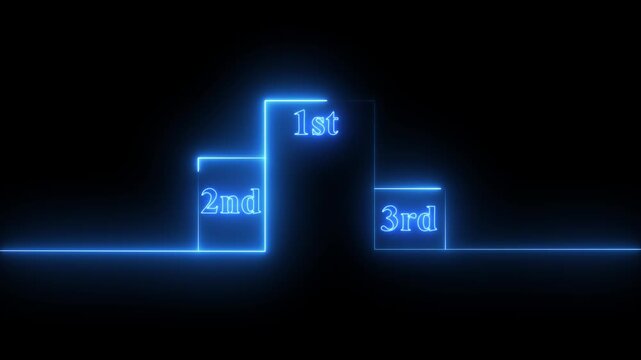 Neon Podium with 1st, 2nd, and 3rd Place Labels on Black Background,prizing concept video in neon line.