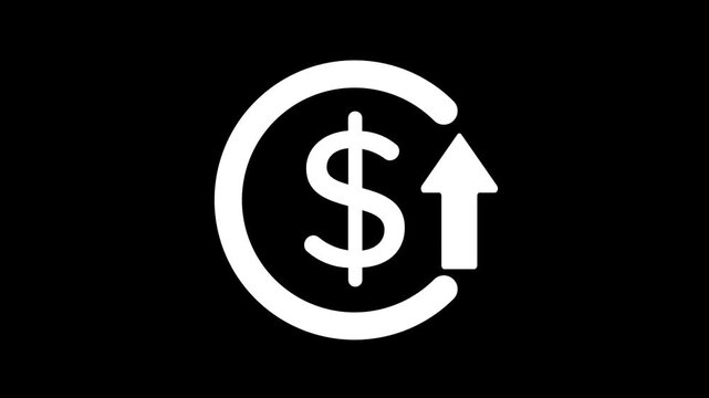 White Dollar Sign Inside Circle on Black Background,value of dollar in world trade market increasing showing by upwards arrow.