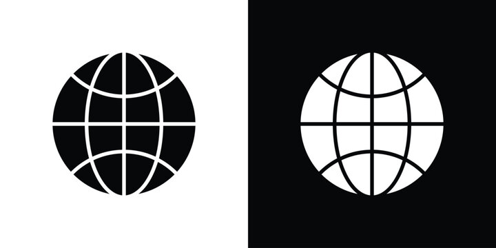 Globe icon silhouette design collection in black and white for web