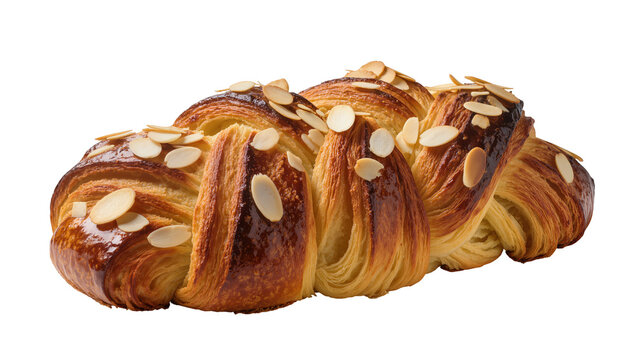Isolated elegant braided sweet bread with roasted almonds, perfect morning indulgence