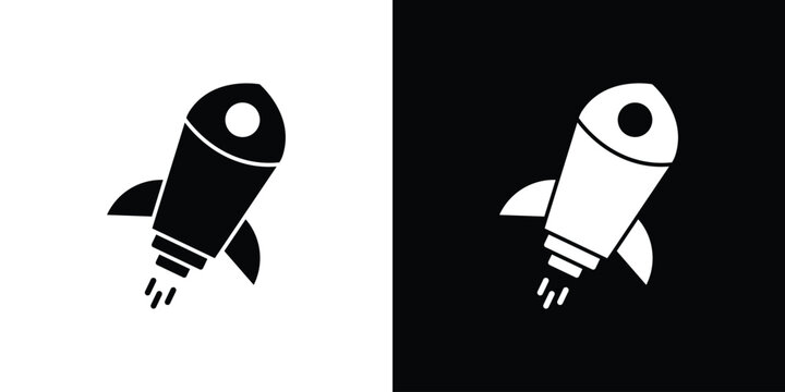 Rocket launch icon silhouette design collection in black and white for web