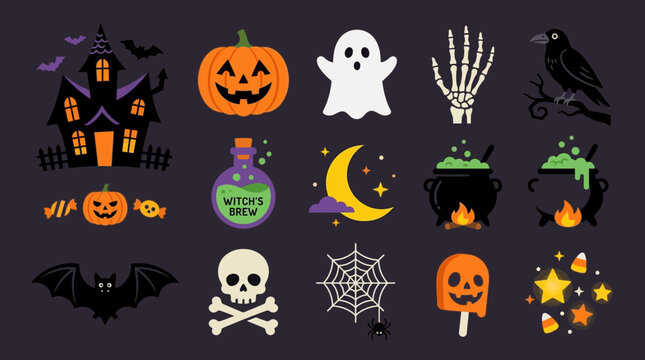 Halloween vector collection featuring the spooky pumpkins ghosts and ghosts bats in a festive halloween atmosphere