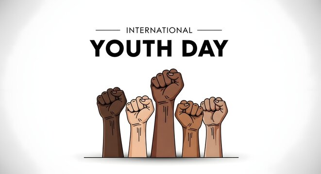 International youth day celebration with diverse fists raised