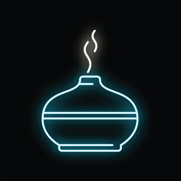 Glowing neon diffuser dispersing aromatic vapor for wellness and relaxation