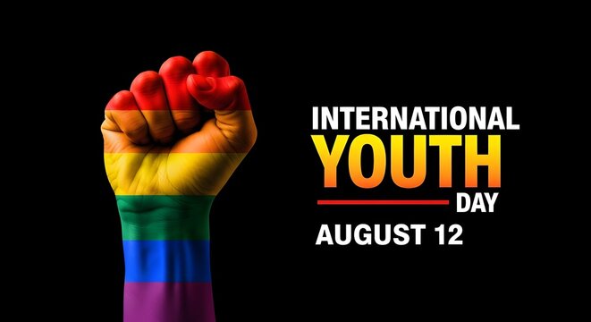 International youth day raised fist with flag colors august 12th awareness