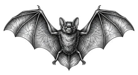 Obraz premium Detailed engraving style bat illustration with outspread wings