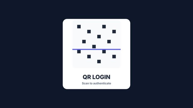 QR code login authentication process, dynamic scanning animation with blue loading bar, secure access, symbolizing technology and digital security, seamless loop.