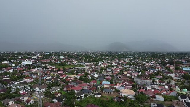 Aerial View of Banda Aceh Cityscape on a Cloudy Day in Indonesia