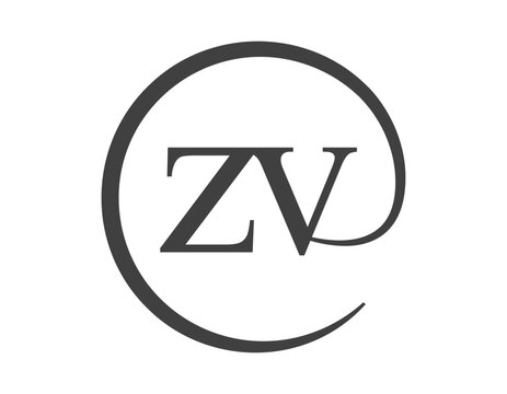 ZV logo from two letter with circle shape email sign style. Z and V round logotype of business company