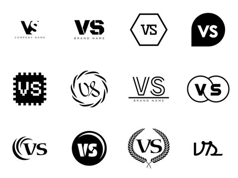 VS logo company template. Letter v and s logotype. Set different classic serif lettering and modern bold text with design elements. Initial font typography.