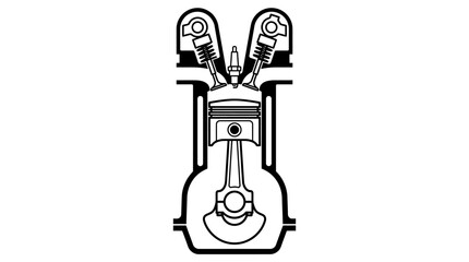 Obraz premium Schematic diagram of a four stroke internal combustion engine piston and valve mechanism