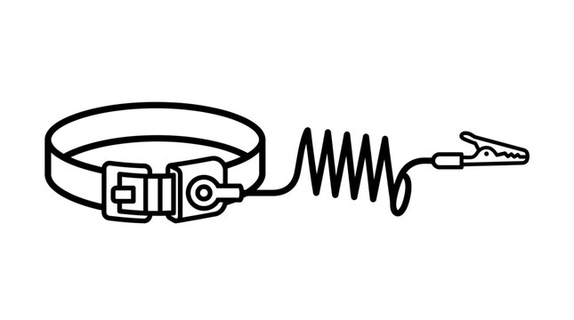 Static discharge wrist strap with coiled grounding cord and alligator clip