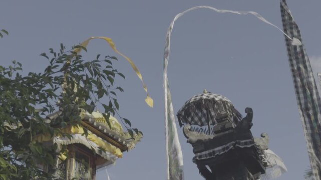 Balinese Hindu Penjor and Umbul-umbul during Galungan Ceromony in Bali in Indonesia 4K