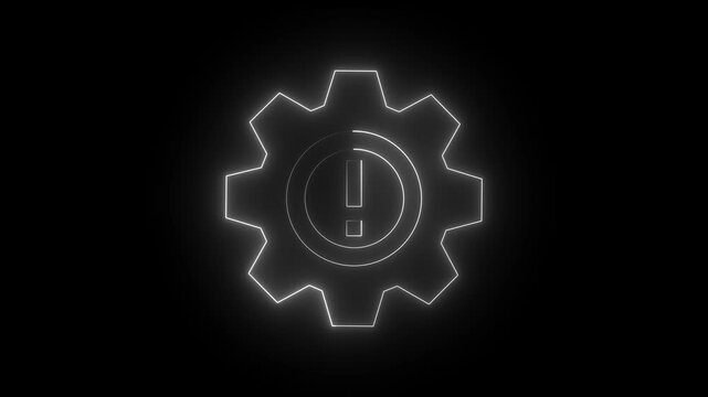 Neon glowing white color gear setting icon on black background animation, Technology setting icon .technical concept and networking concept