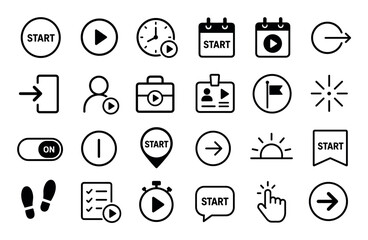 Fototapeta premium Start and play line icons representing beginning, launch, and activation concepts for web and mobile user interfaces