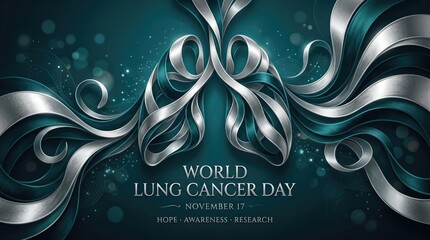 World Lung Cancer Day abstract background Design 2026 World lung cancer day awareness poster with elegant swirl design illustration
