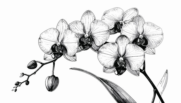 Feedio_Vector_Success_Feedio_minimalist black and white flower icon of cascading orchid flowers clean vector line art isolated on white ba_9d321.