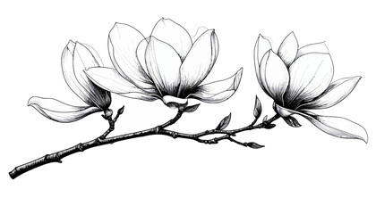 Detailed drawing of magnolia flowers. © Baskara