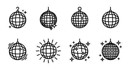 Obraz premium Disco Ball Icons Set, Retro Party Spheres, Vintage Celebration Graphics, Nightclub Mirror Balls