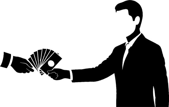 Businessman receiving money in a professional setting.