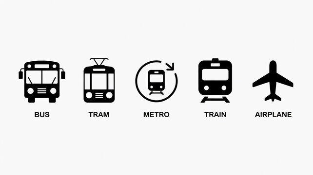 A minimalist vector illustration of various public transportation modes