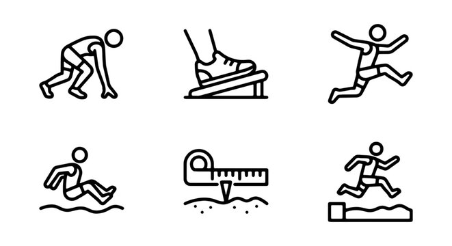 Athletics Track and Field Icons, Running, Jumping, Sports Vector Set