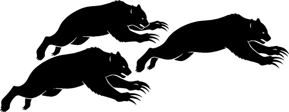 Three black panthers in dynamic running pose silhouette.