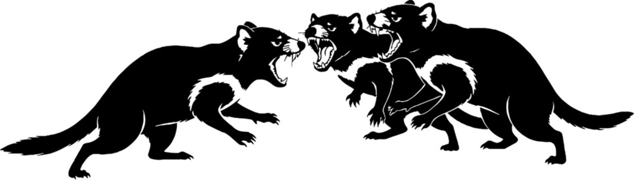 Black and white illustration of fighting wild animals.