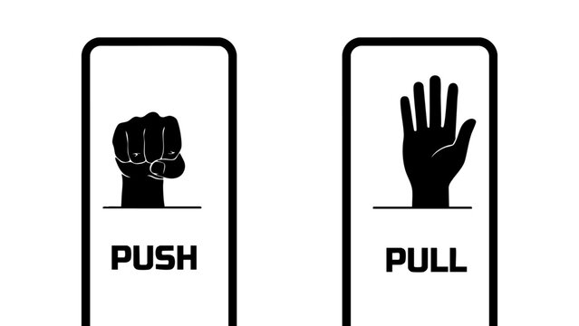 Push Pull Door Sign, Hand Gesture Direction Icons, Office Door Instruction Symbol, Minimal Push Pull Vector