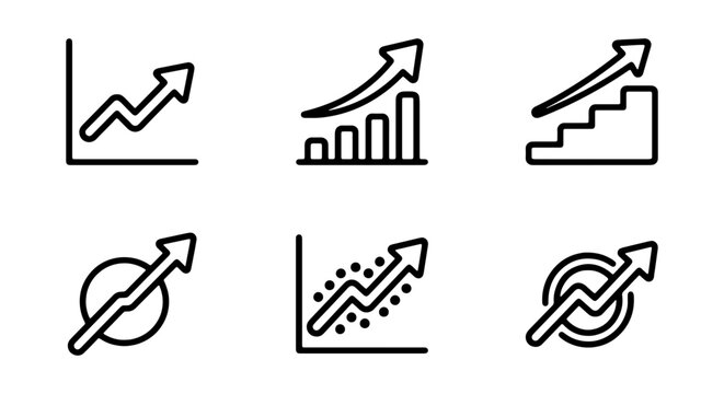 Growth Icons, Business Charts, Upward Trend Arrows, Financial Progress Vector Set