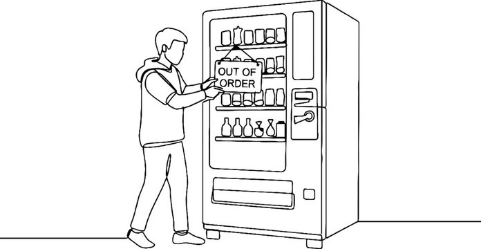 Man using vending machine for snacks and drinks.