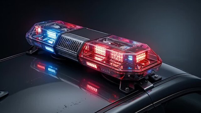 Police emergency vehicle light bar with red and blue flashing lights on dark roof alert safety urgent response law enforcement vibrant signals nighttime safety alert