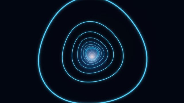 Bright blue spiral shapes create a tunnel effect in dark space