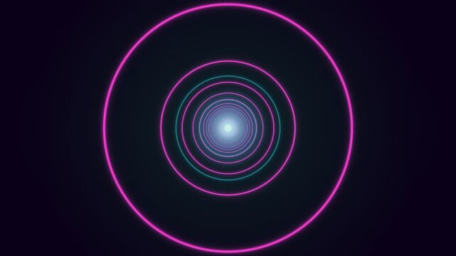 Circular light patterns in a dark space create depth and movement