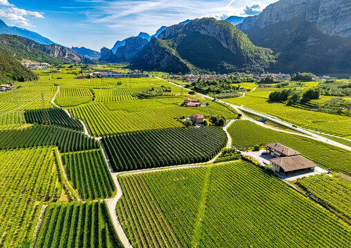 Agricultural landscape near the town of Dro in Trentino, Italy