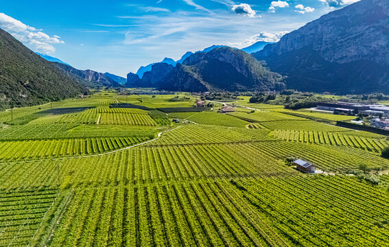 Agricultural landscape near the town of Dro in Trentino, Italy
