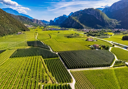 Agricultural landscape near the town of Dro in Trentino, Italy