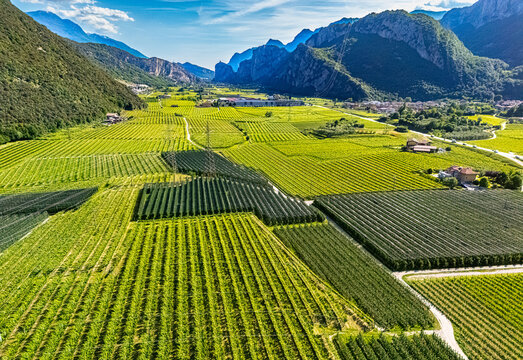 Agricultural landscape near the town of Dro in Trentino, Italy