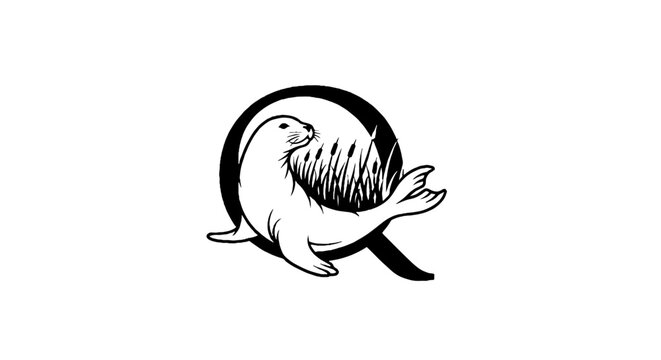 Playful Seal Wrapped Around Letter Q Design.