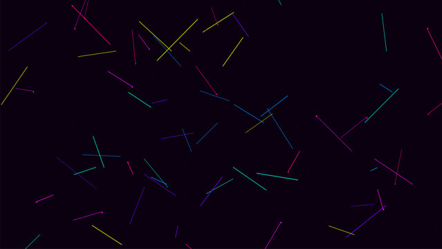 Abstract neon laser light streaks on dark background with vibrant colorful geometric lines.