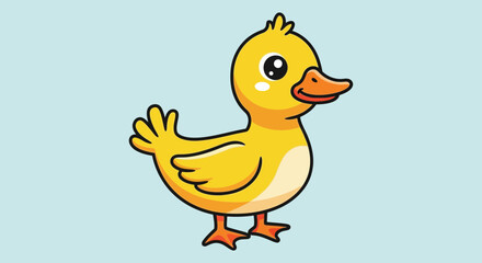Fototapeta premium Cute little yellow duckling character presented as a bright flat vector graphic for creative design projects