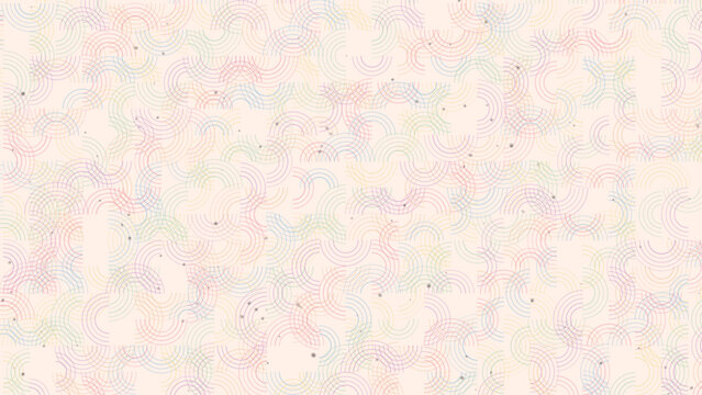 Light background with repeating pattern of colorful pastel semicircles.